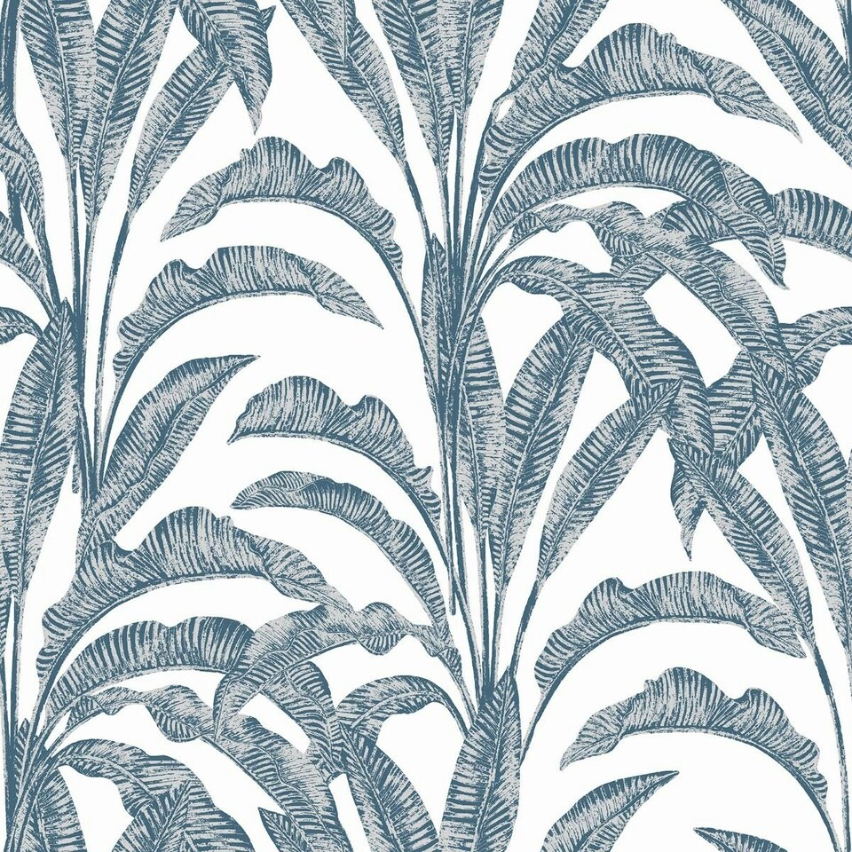 image 1 of Muriva Sansa Leaf Vinyl Textured Wallpaper - Blue - One Size Blue