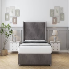 Sloomy Devonshire Slate Naples Divan Bed With Mattress No Drawers With 54" Wingback Headboard 3' Single | Grey | Slate | Single | 1