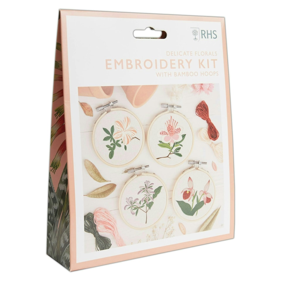 image 1 of RHS Embroidery Hoop Decoration Kit, Miniature Florals, Multicoloured, 9cm