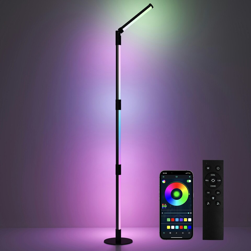 image 1 of HOMCOM LED Floor Lamp, Corner Floor Lamp with App & Remote Control Dark Grey Grey | Dark Grey