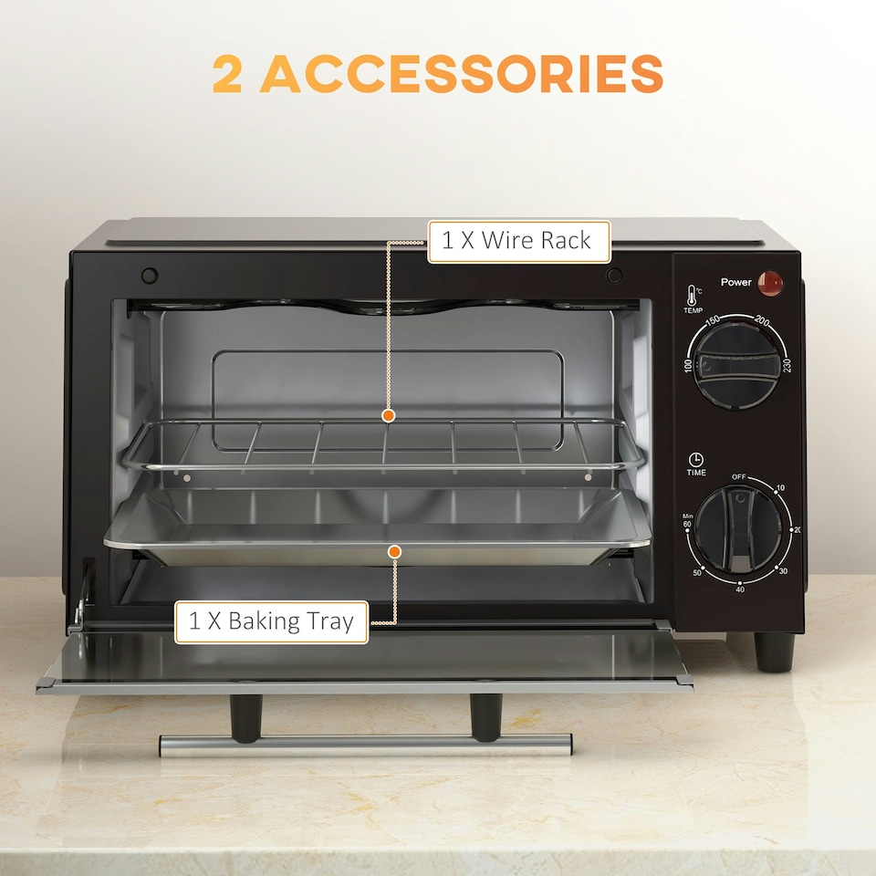 image 1 of HOMCOM Mini Oven 9L Countertop Toaster Oven with Timer Control 750W Black