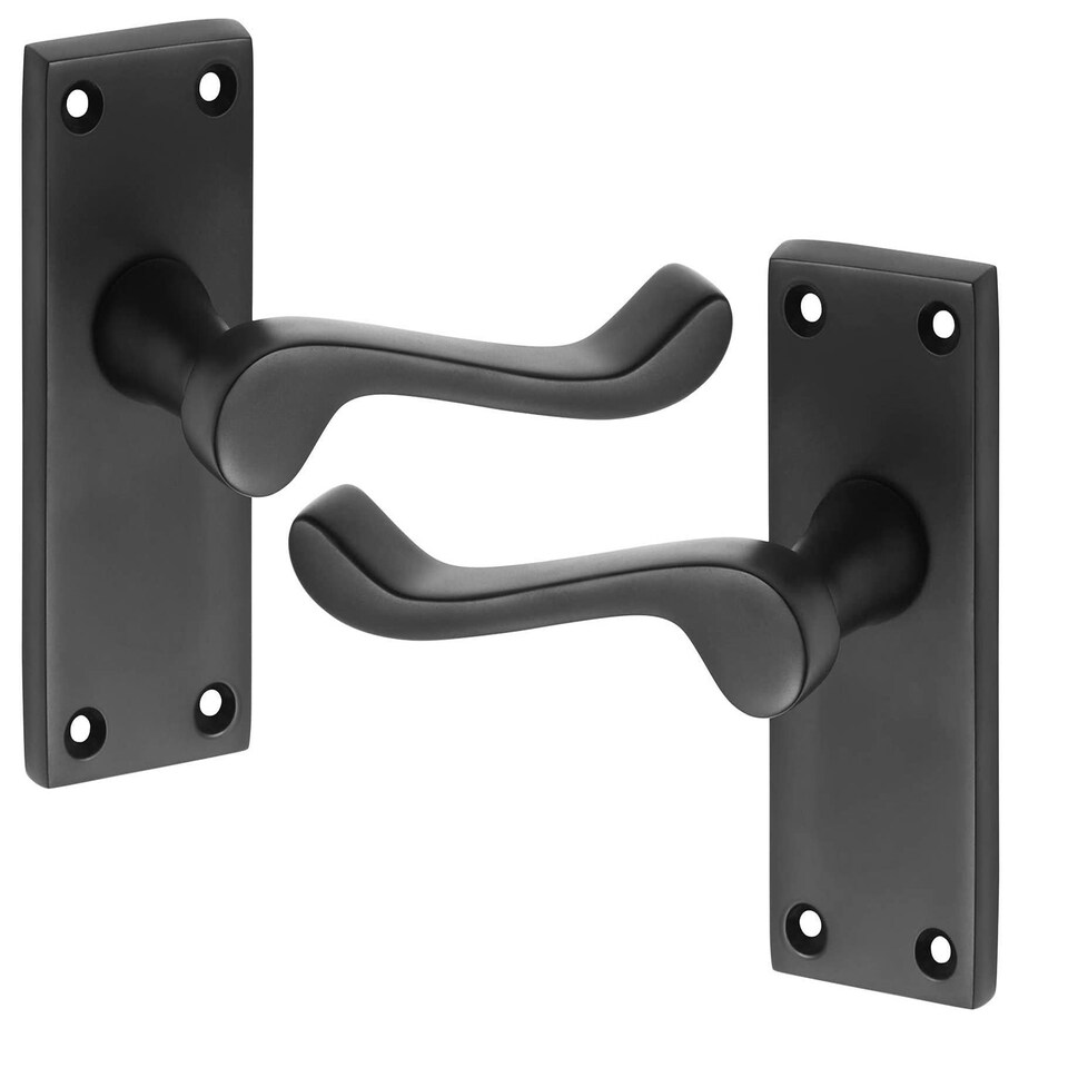 image 1 of Golden Grace Premium Victorian Scroll Door Handles Latch in Matt Black Finish with Black Ball Bearing Hinges & Latch Pack, 6 Sets - 120mm x 40mm Backplate Black