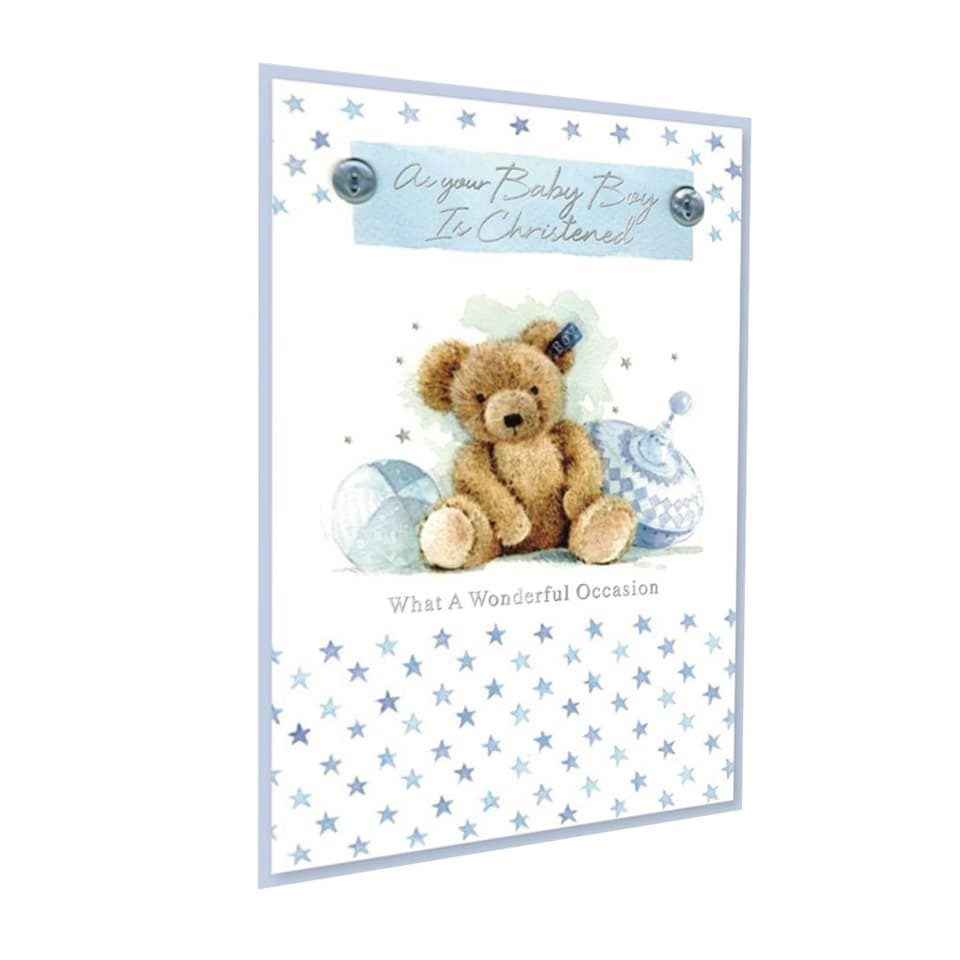 image 1 of Simon Elvin As Your Baby Boy Is Christened Greetings Card (Pack of 6) - White/Blue - One Size Blue | One Size