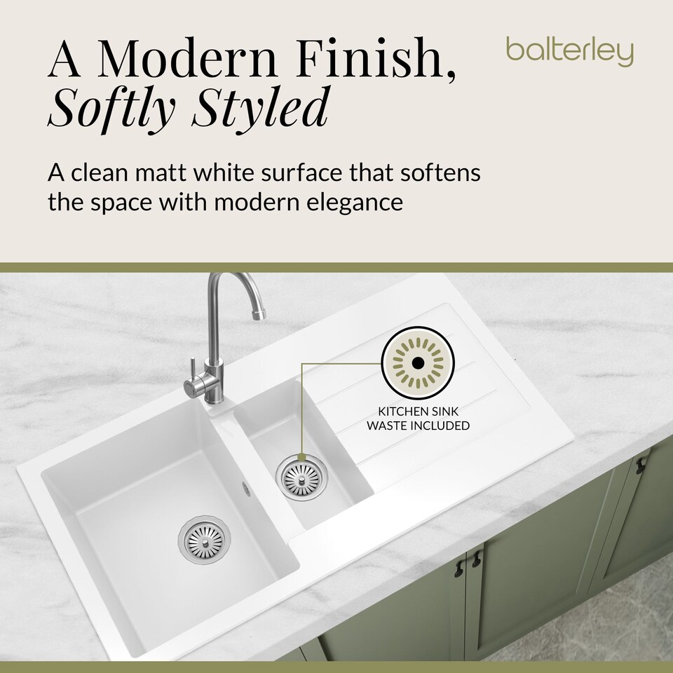 image 1 of Balterley 100cm Kitchen Single Bowl Composite Inset Sink with Overflow & Reversible Drainer
