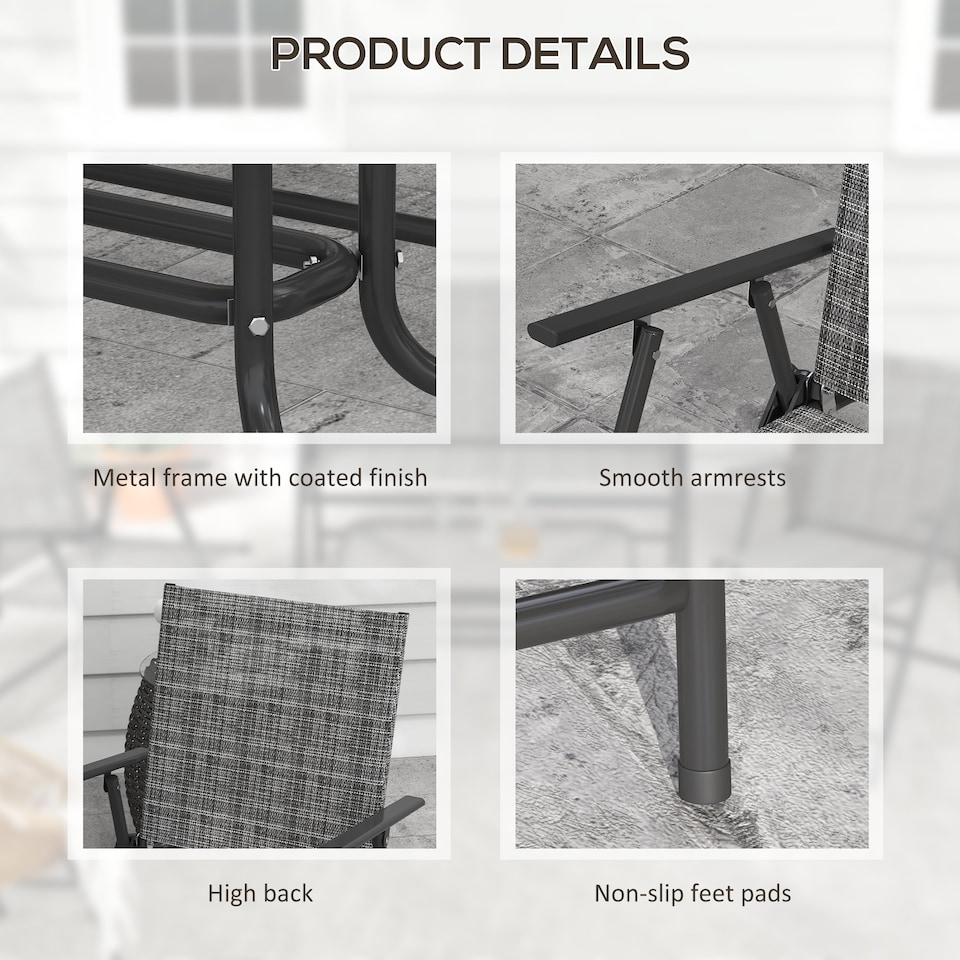 image 1 of Outsunny Outdoor 4 Pieces Patio Furniture Set with Breathable Mesh Fabric Seat & Backrest, Garden Set with Two Foldable Armchairs, a Loveseat & Glass Top Table, Mixed Grey