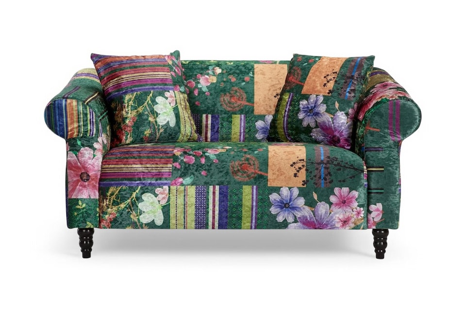 image 1 of Fabric Green Patchwork 2 Seater Sofa AVICI SHOUT
