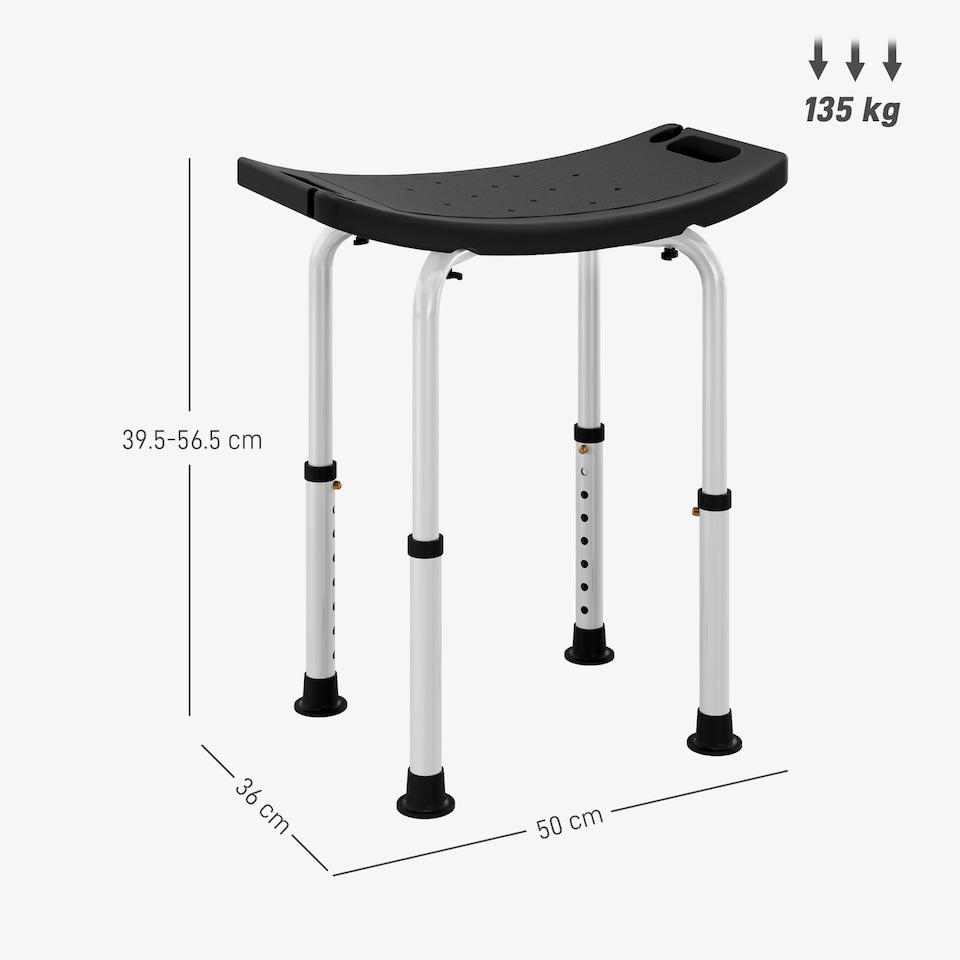 image 1 of HOMCOM Aluminium Shower Stool w/ Adjustable Height Non-Slip Bath Stool Black