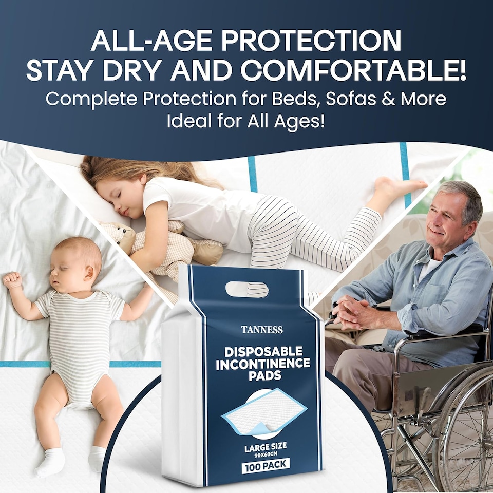 image 1 of Tanness 100 Pack Disposable Incontinence Bed Pads 90 x 60cm
