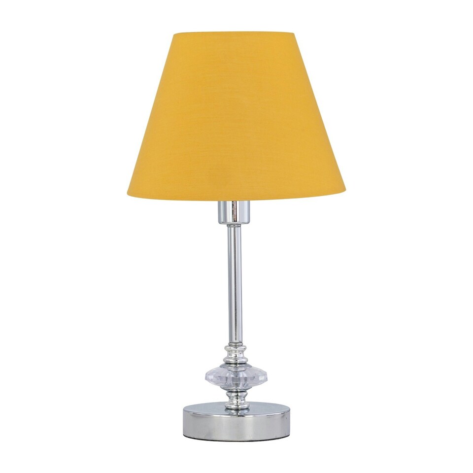 image 1 of Chrome Jewelled Table Lamp with Ochre Yellow Shade Chrome | Red
