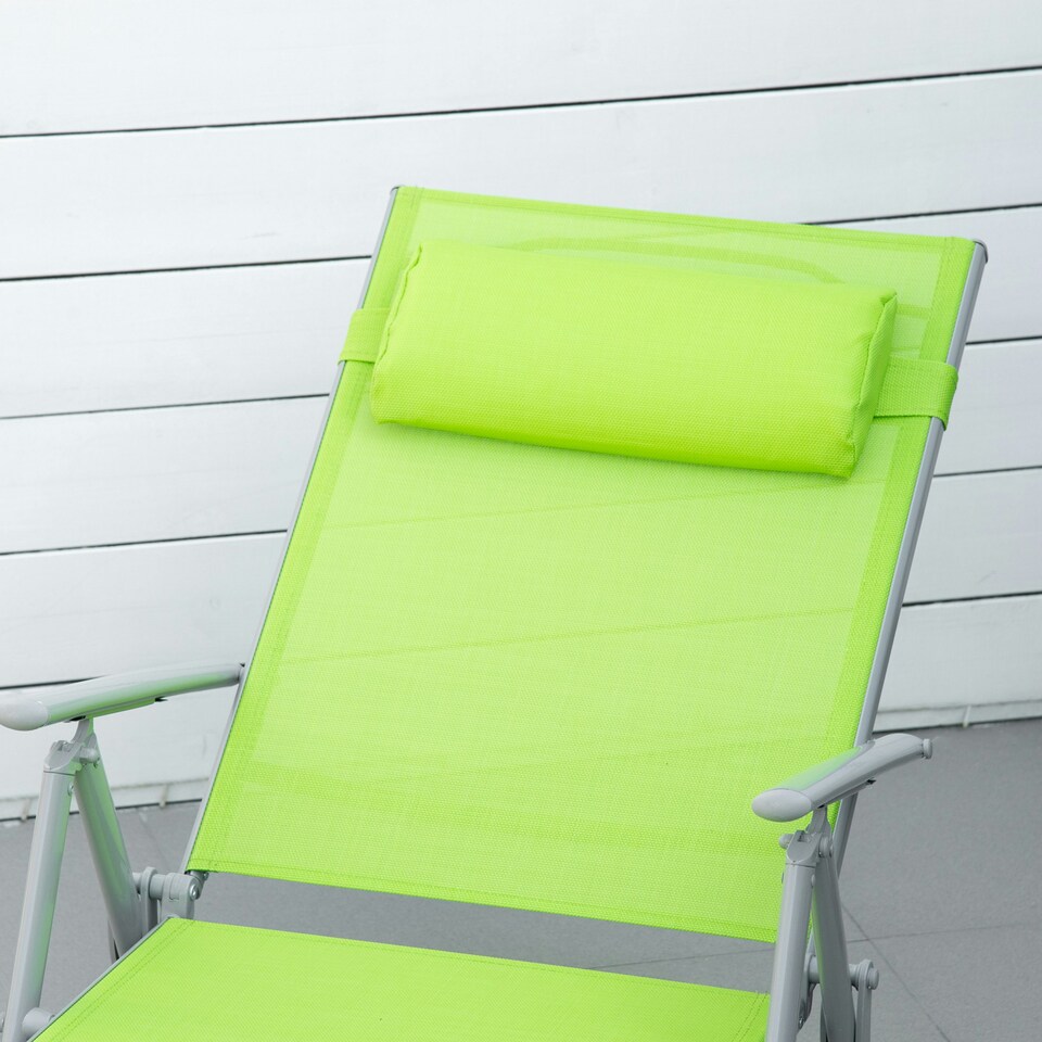 image 1 of Outsunny Sling Patio Reclining Chaise Lounge Garden Furniture Folding, Green