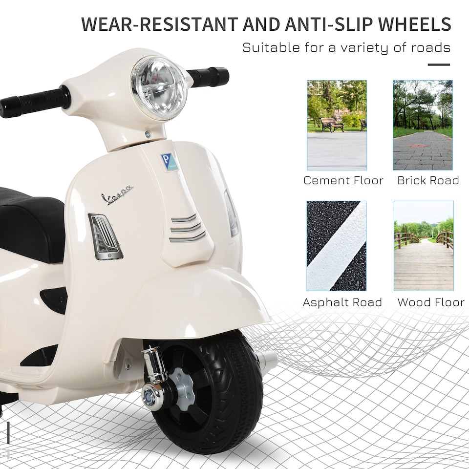 image 1 of HOMCOM Vespa Licensed Kids Ride On Motorcycle, 6V Battery Powered, White
