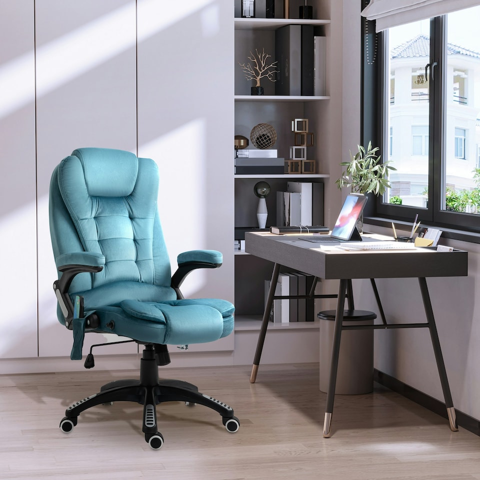 image 1 of Vinsetto Office Chair w/ Heating Massage Points Relaxing Reclining Blue
