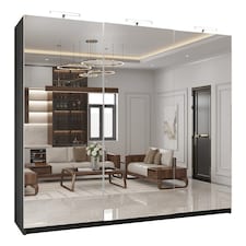 Sliding Wardrobes 4U Full Mirror Sliding Wardrobe - Modern Bedroom Storage in 150cm, 203cm and 250cm | Black | Black250cm
