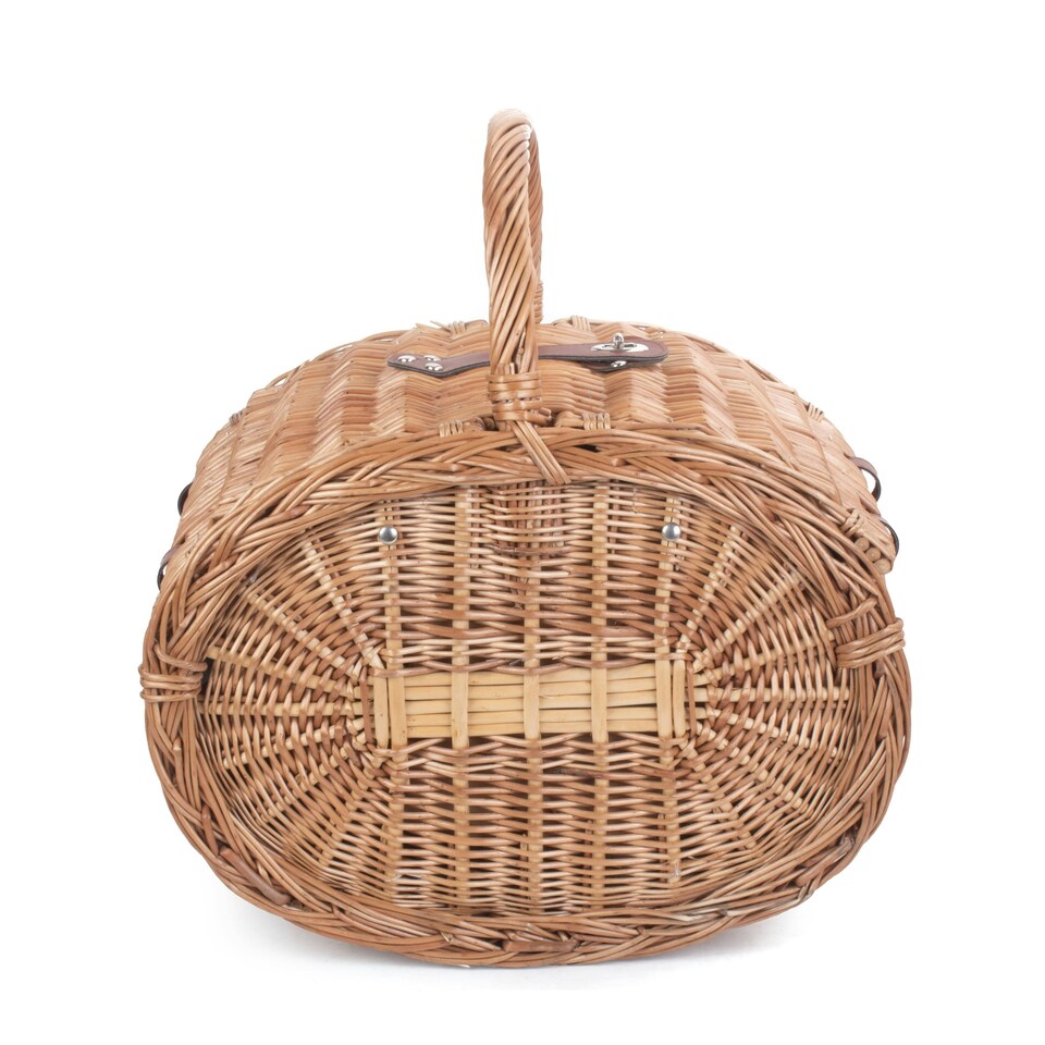 image 1 of Oval 4 Person Green Tweed Picnic Basket