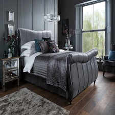 Leona 4ft 6 Double Grey Plush Fabric Bed Frame | Grey | Double