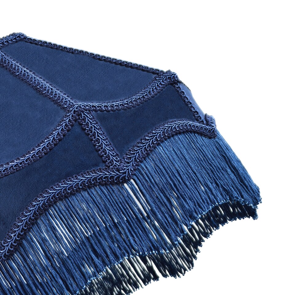 image 1 of Traditional Victorian Empire Lampshade in Midnight Blue Velvet with Tassels | Blue