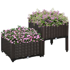 Outsunny 2-piece Elevated Flower Bed Vegetable Herb Planter Plastic, Brown