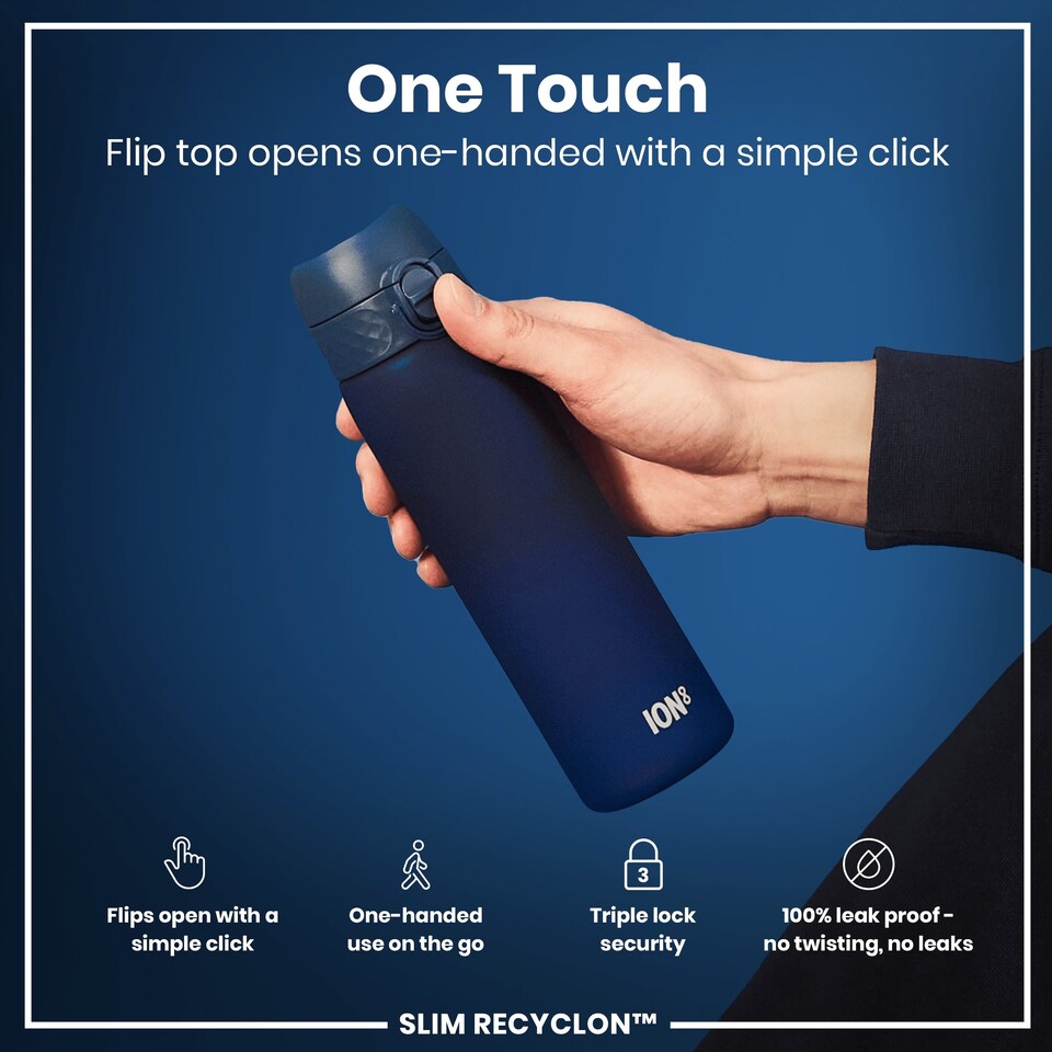 image 1 of Leak Proof Slim Water Bottle, BPA Free, 500ml (18oz) | Blue | Navy | One Size