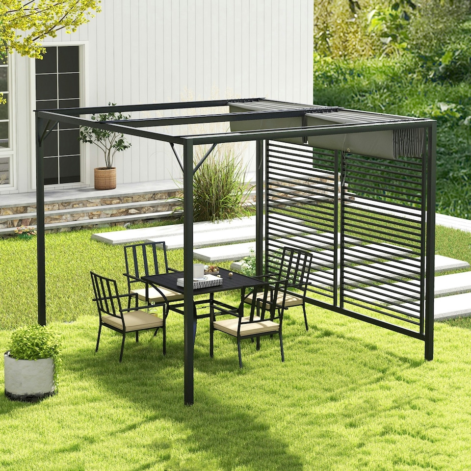 image 1 of Outsunny Metal Pergola Patio Sun Shelter Grape Tent Retractable Canopy UV Cut