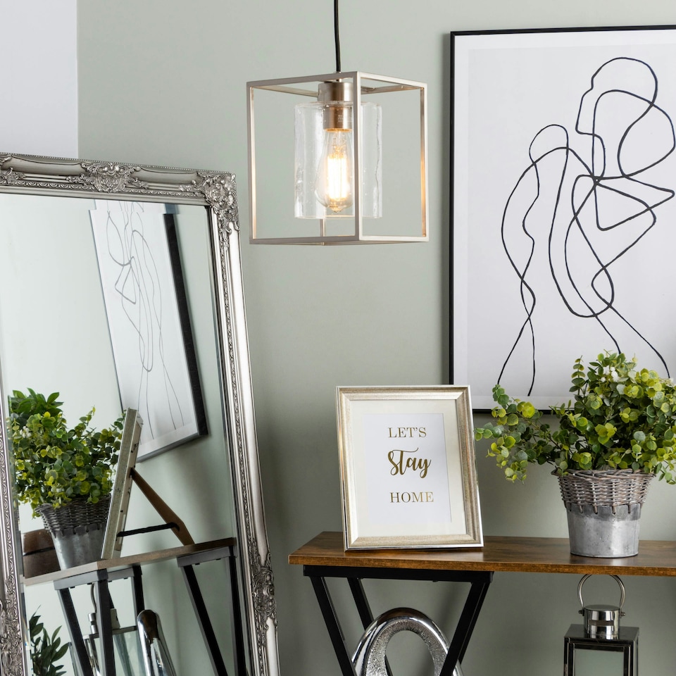 image 1 of BHS Hardy Cage Ceiling Pendant with Bubble Glass Shade | Silver | Satin Nickel | 1