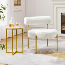 Yaheetech Boucle Accent Chair with Round Padded Seat and Metal Legs White