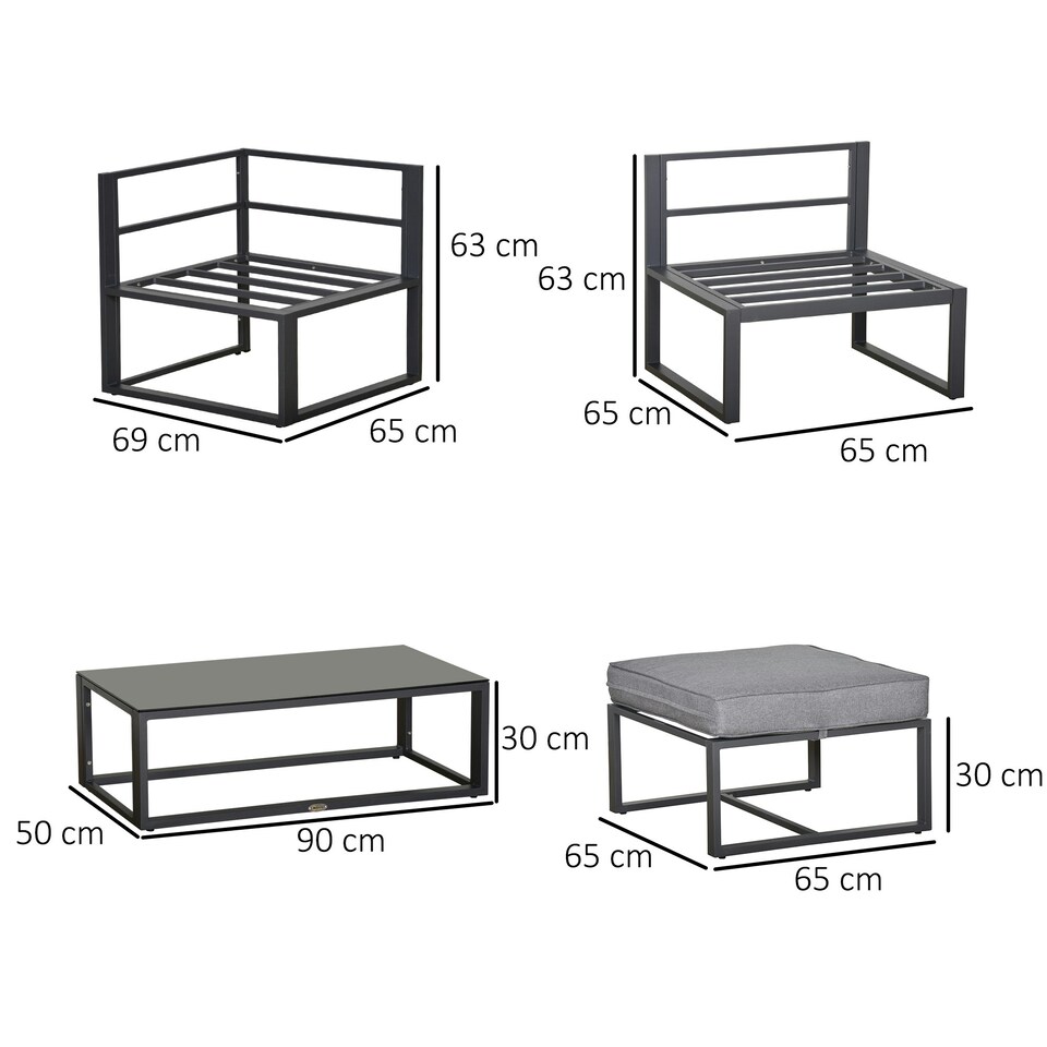 image 1 of Outsunny 5-Piece Outdoor Patio Set Padded Cushion Coffee Table