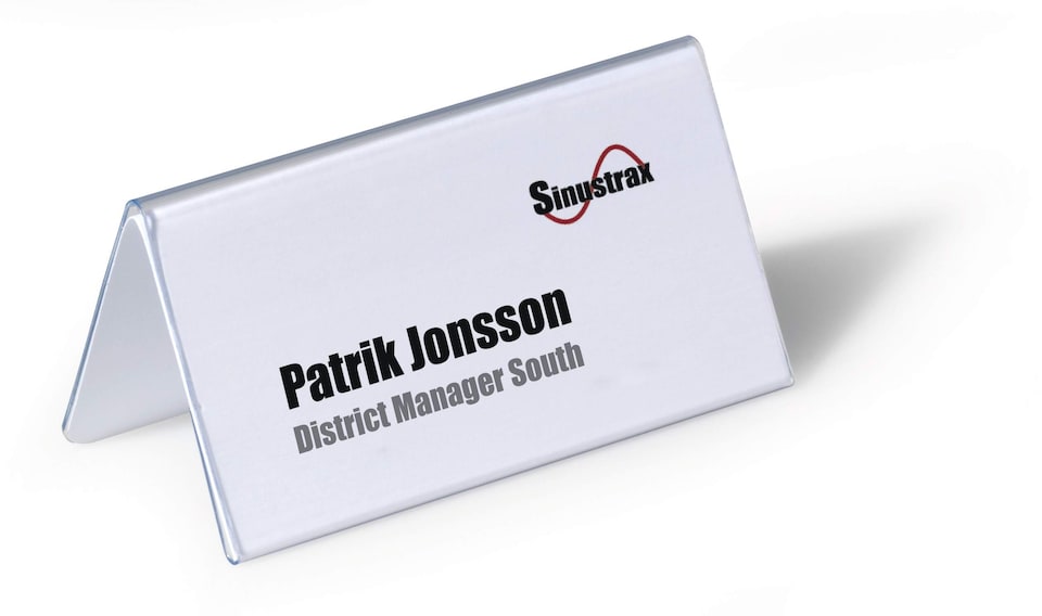 image 1 of Durable Clear Plastic Table Place Name Holders and Inserts | 25 Pack | 52x100mm