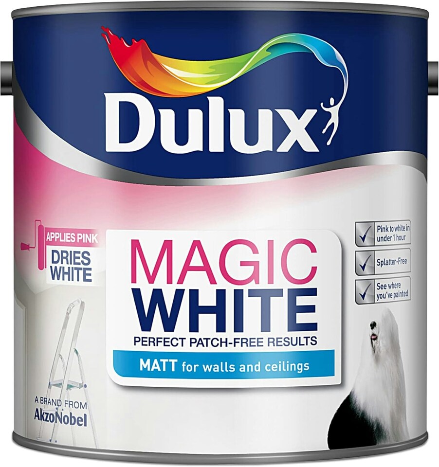 image 1 of Dulux Magic White Matt Emulsion Paint, Pure Brilliant White, 2.5L
