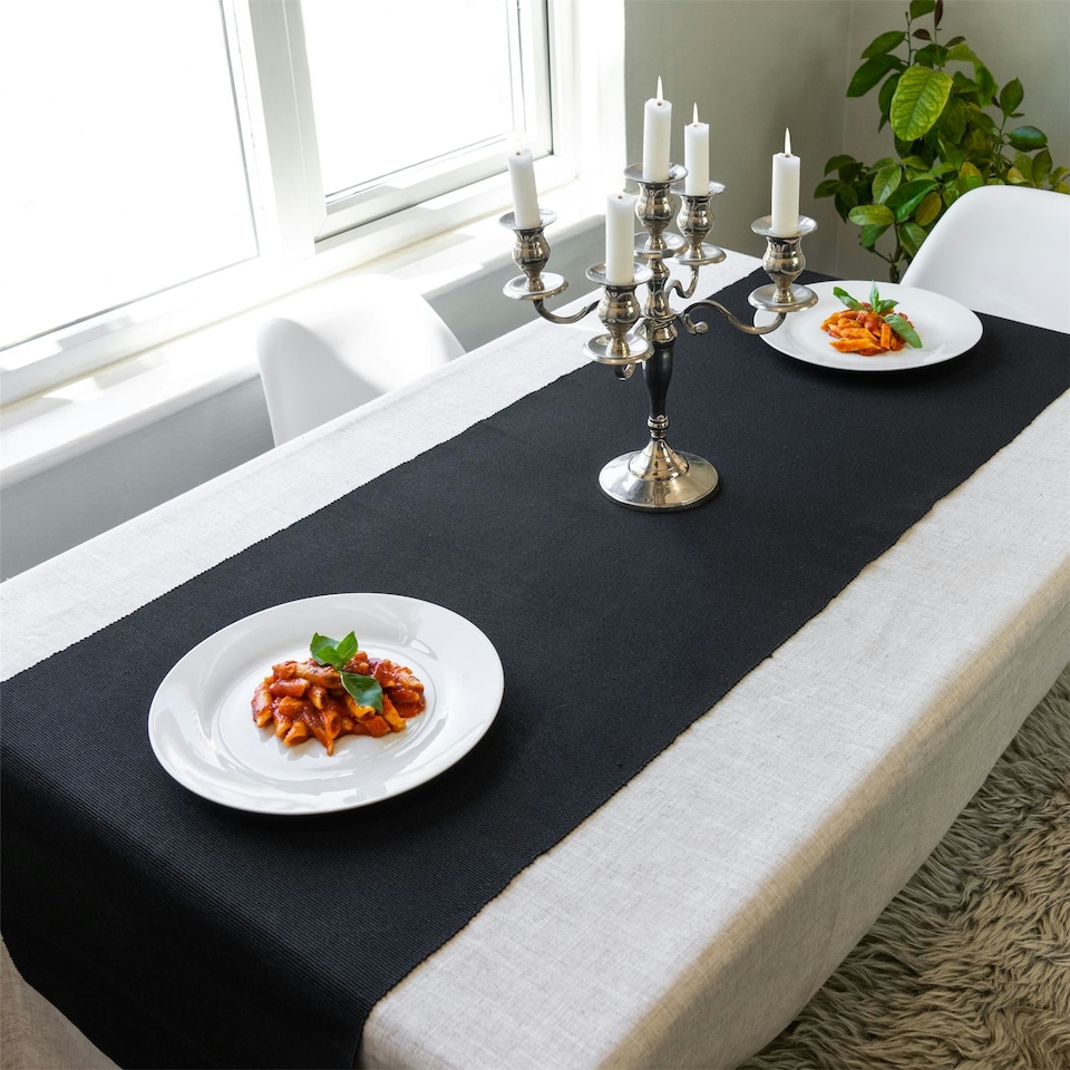 image 1 of Nicola Spring Ribbed Cotton Table Runner - 48 x 183cm - Light Blue Blue