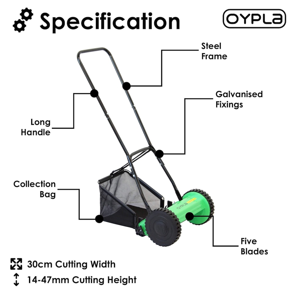 image 1 of Manual Hand Push Grass Lawn Mower Lawnmower 30cm Cutting Width