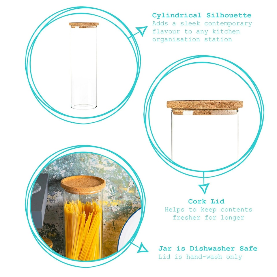 image 1 of Argon Tableware Glass Storage Jars with Cork Lids - 2 Litre - Pack of 6
