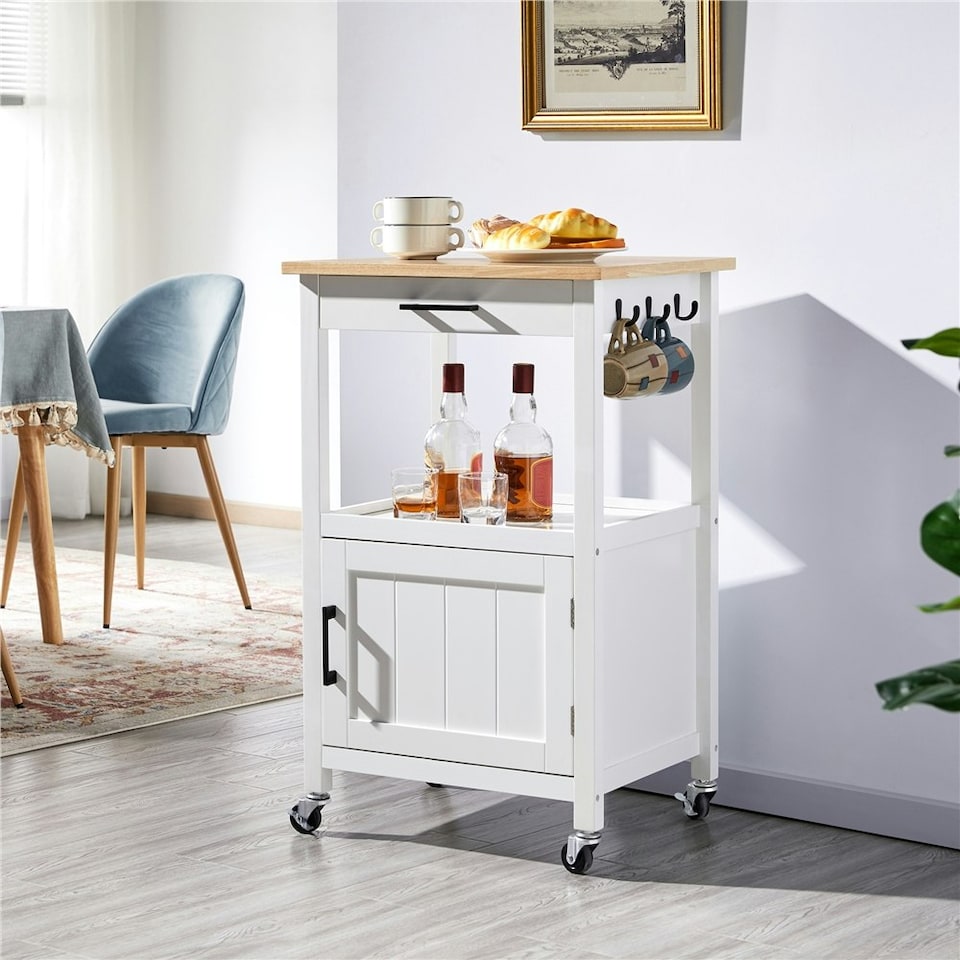 image 1 of Yaheetech Rolling Kitchen Cart W/Wheels  White