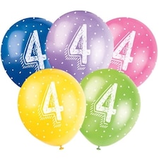 Age 4 Biodegradable Assorted Latex Balloons 30cm / 12 in - Pack of 5