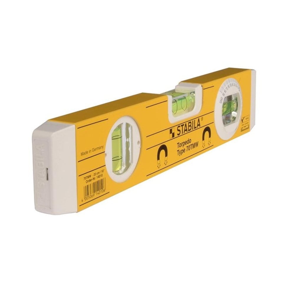 Stabila 70t Torpedo Level - Multi Colour - 26cm Magnetic Base + Angle finder vial