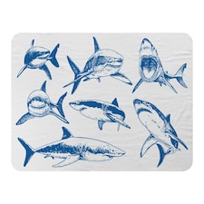 Graphical set of blue sharks isolated on white background (Blanket)