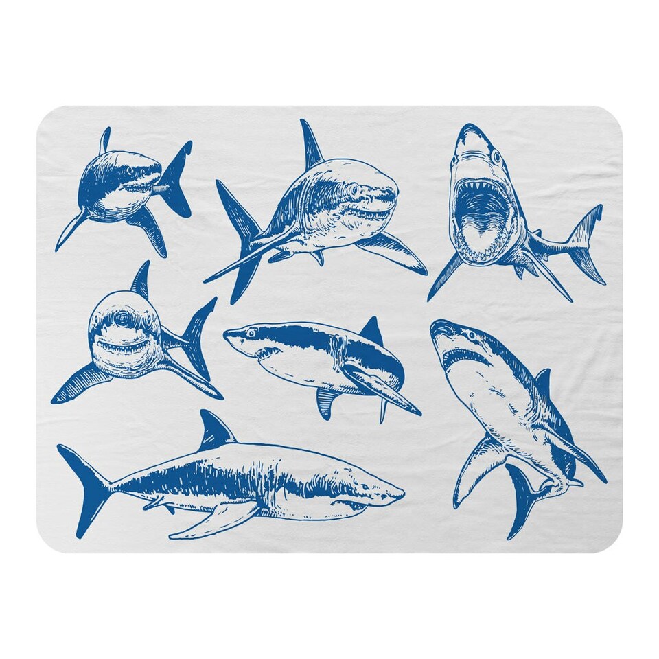 image 1 of Graphical set of blue sharks isolated on white background (Blanket)