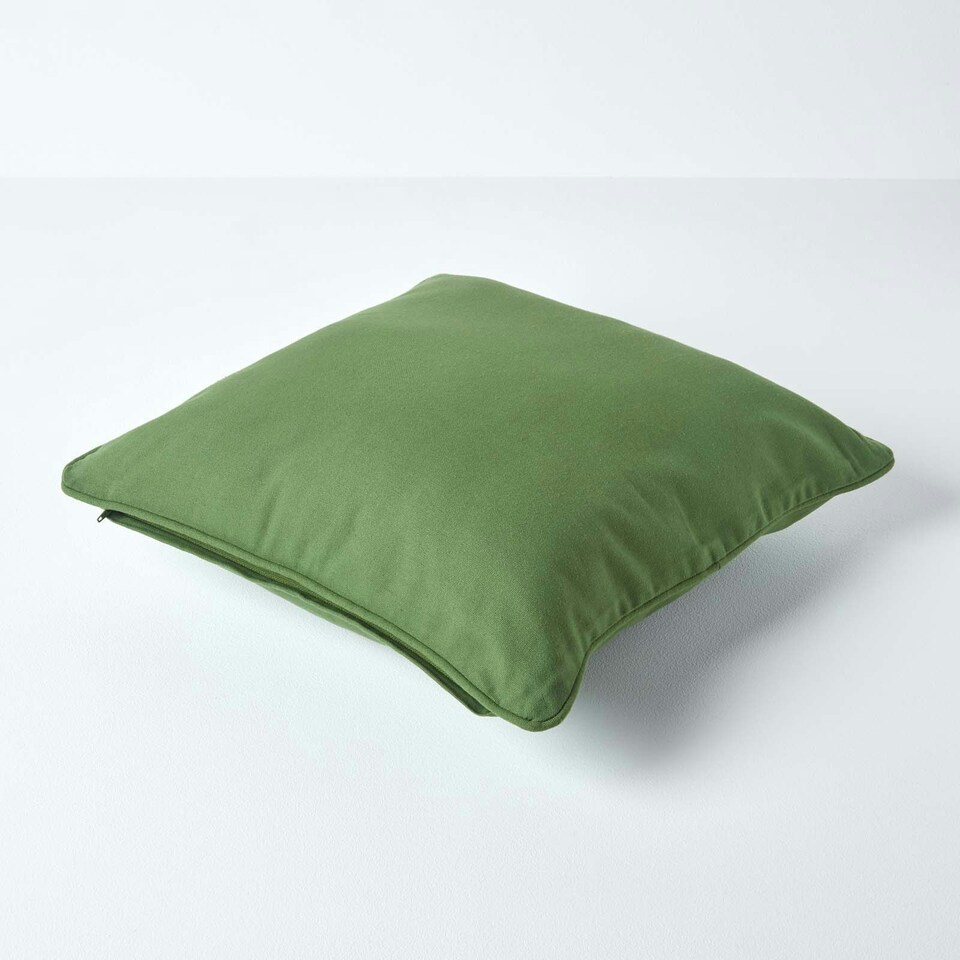 image 1 of Homescapes Cotton Plain Olive Green Cushion Cover - 60 x 60 cm Green