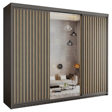 Sliding Wardrobes 4U Modern Vertical Panelled Mirror Sliding Wardrobe – 150cm to 250cm, White, Black, Grey, Oak | Grey