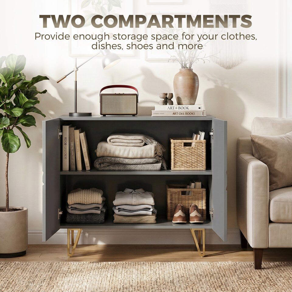 image 1 of HOMCOM Storage Cabinet, Sideboard with Adjustable Shelf, Grey