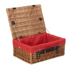 36cm Double Steamed Wicker Picnic Basket with Lining Red | Red | One Size