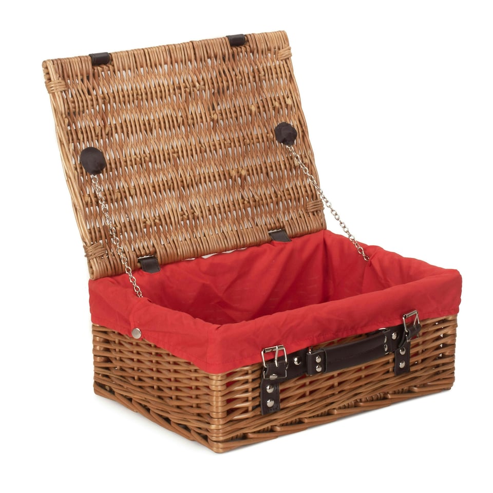 image 1 of 36cm Double Steamed Wicker Picnic Basket with Lining Red | Red | One Size