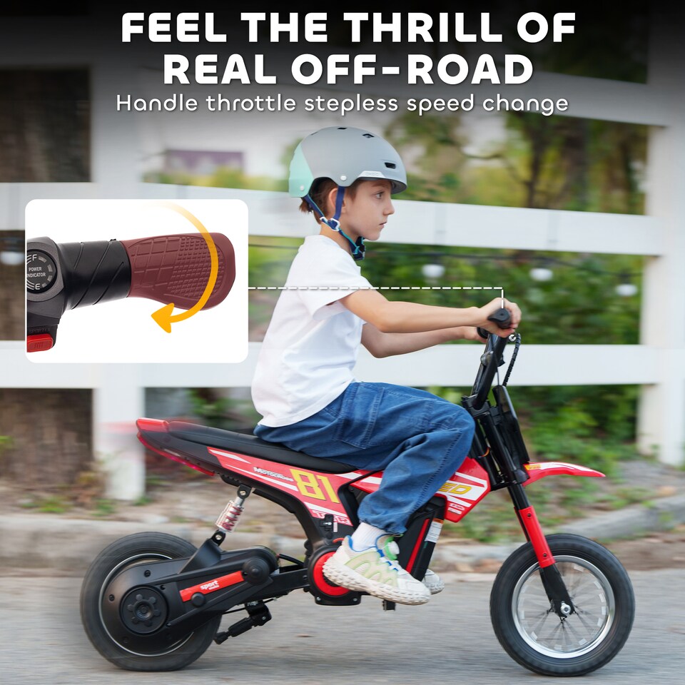 image 1 of AIYAPLAY 24V Battery Powered Ride On Motorcycle with Rear Suspension, Red