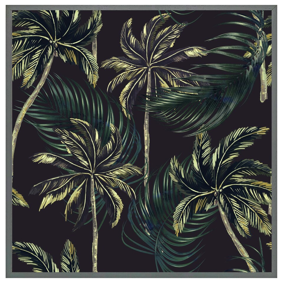 image 1 of Green palm on black (Picutre Frame) Brown | Oak | S