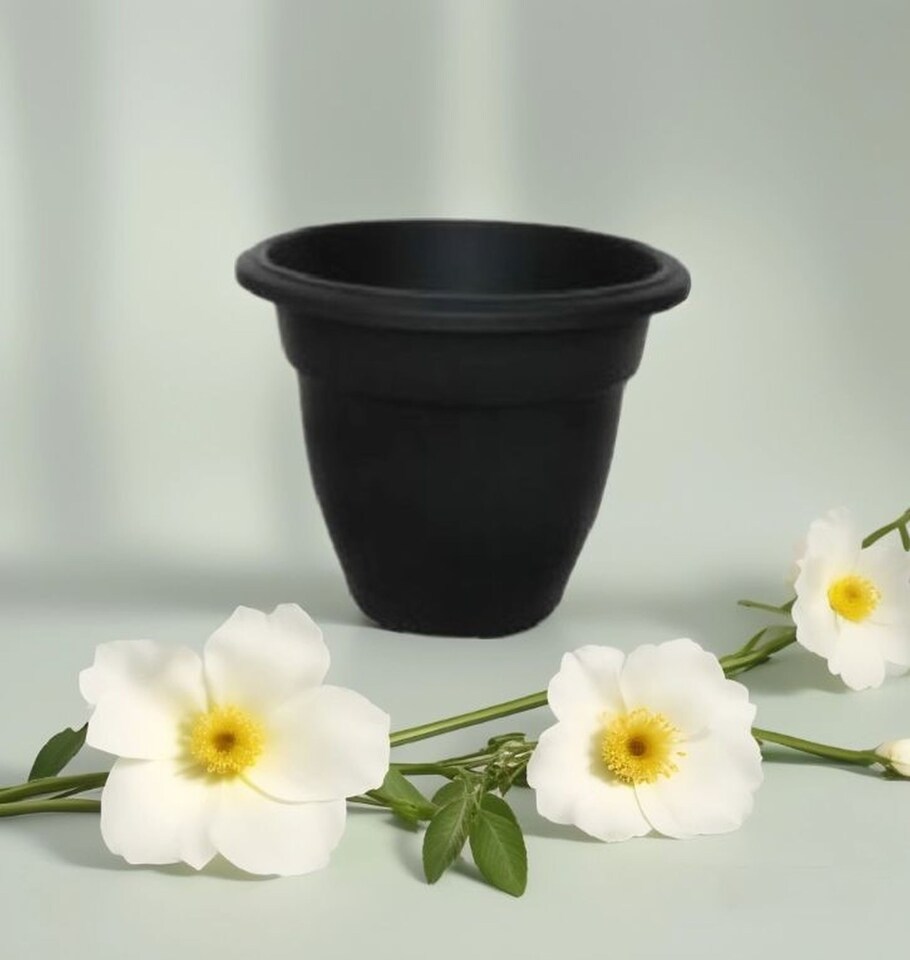 image 1 of 2x 30cm Black Round Bell Plant Pot Flower Planter Plastic Garden Pot