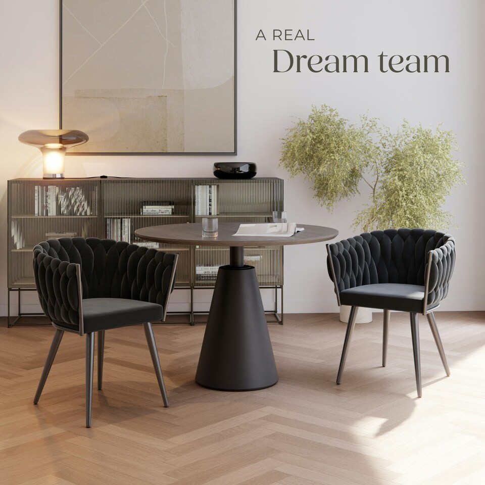 image 1 of Dining Chair Astano - padded, velvet, knot design, continuous backrest - Set of 2 Black