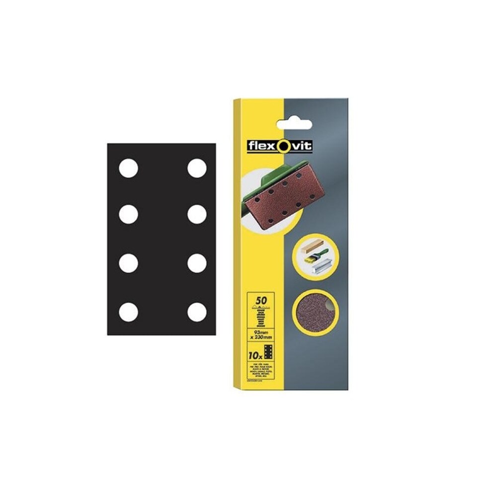 Flexovit 1/3 Perforated Sanding Sheets - Multi Colour - 8 Parallel Hole Configuration, 93 x 230mm