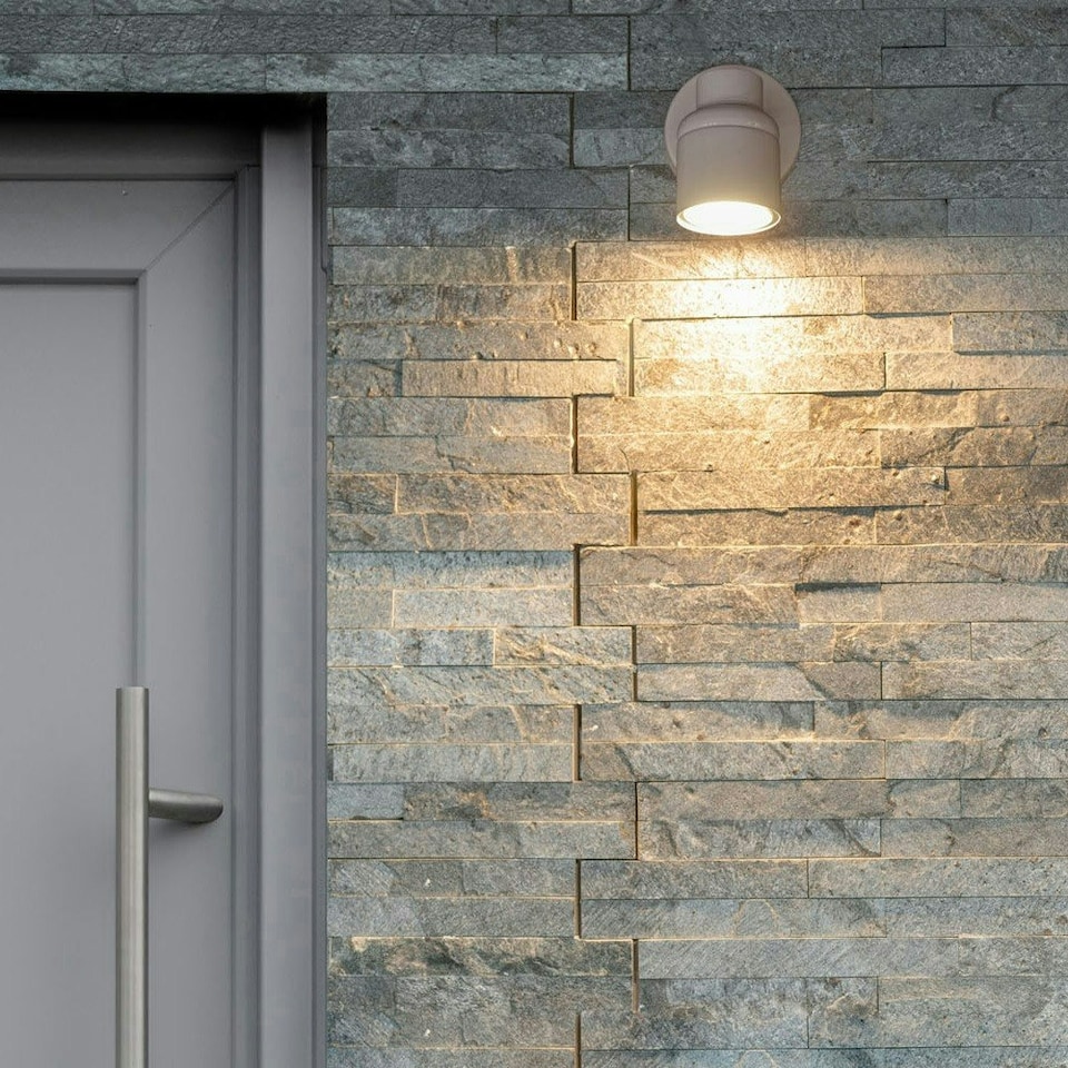 image 1 of ValueLights Benton Matte White IP44 Adjustable Wall Light & Bulb White