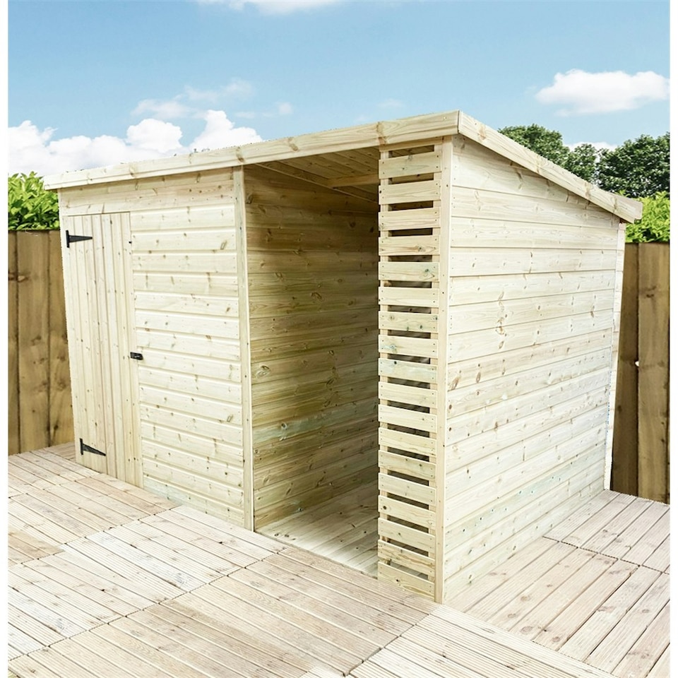 image 1 of 13 x 3 Garden Shed Pressure Treated T&G PENT Wooden Garden Shed + SIDE STORAGE (13' x 3' / 13ft x 3ft) (13 x 3)