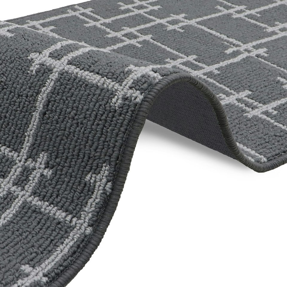 image 1 of JVL Vector Machine Washable Latex Backed Runner Doormat, 57x150cm, Grey
