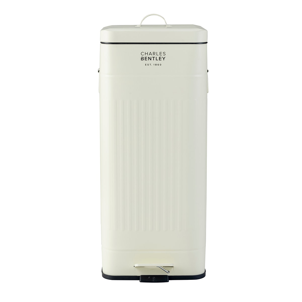 Charles Bentley 30L Steel Square Retro Kitchen Pedal Waste Bin Cream